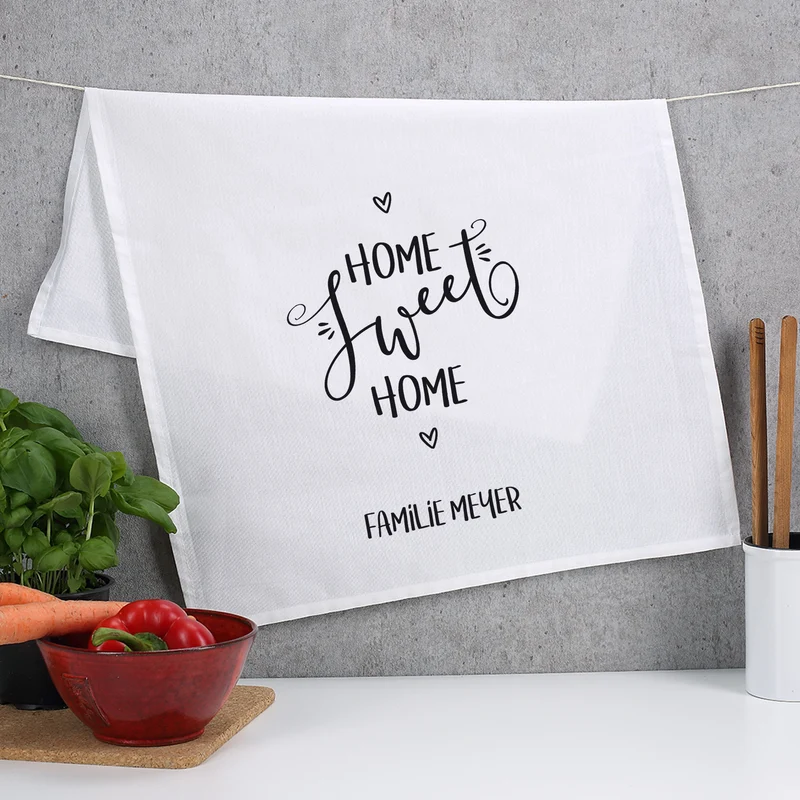Geschirrtuch in weiß für Paare personalisiert mit Namen | Home Sweet Home