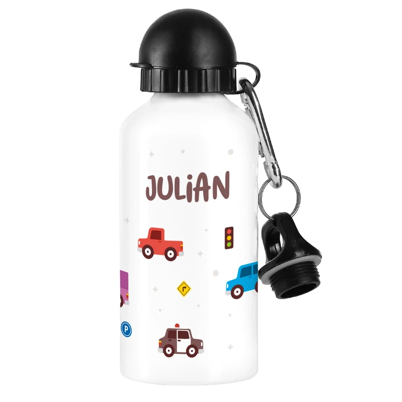 Personalisierte Trinkflasche für kleine Autofans aus Metall | 500ml