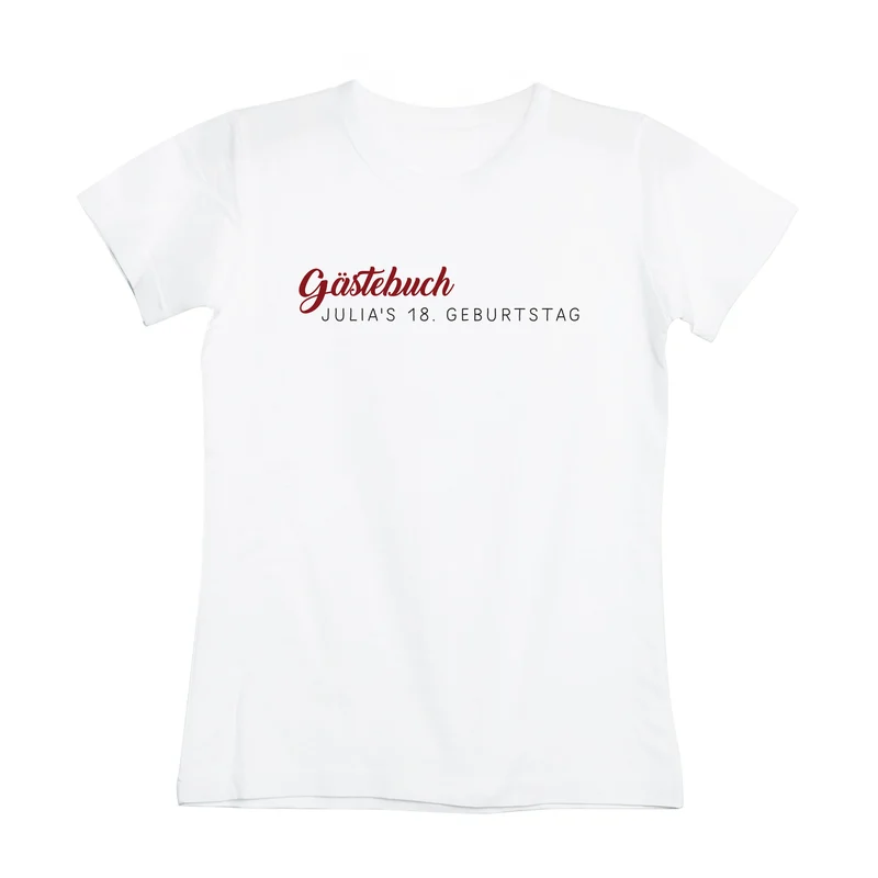Gästebuch T-Shirt für Frauen mit Wunschtext & Platz für Unterschriften | Weiß