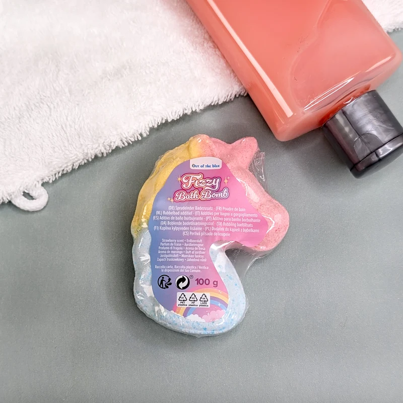 Sprudelnde Badebombe | Regenbogen Einhorn mit Erdbeerduft