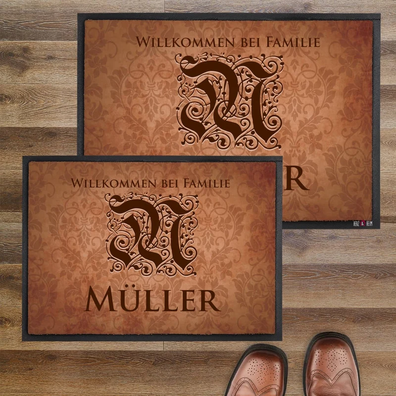 Bedruckte Fussmatte mit Monogramm & Text personalisiert im Vintage-Stil