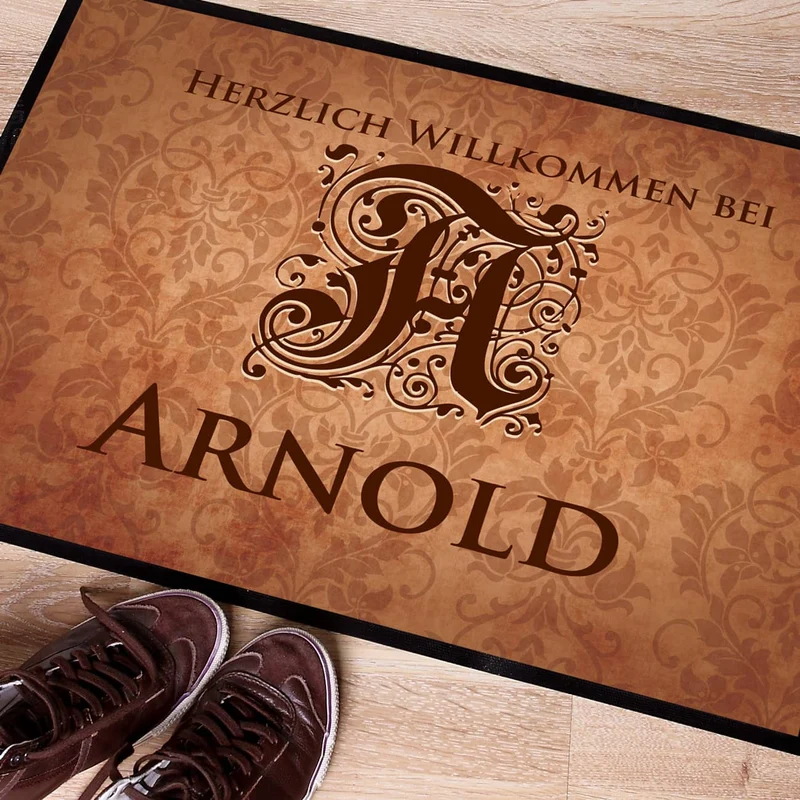 Bedruckte Fussmatte mit Monogramm & Text personalisiert im Vintage-Stil
