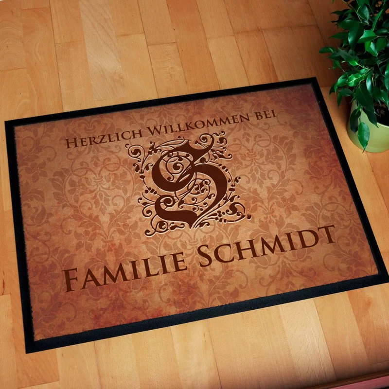 Bedruckte Fussmatte mit Monogramm & Text personalisiert im Vintage-Stil