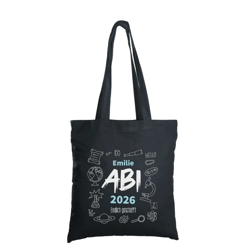 Baumwolltasche zum bestandenen Abitur mit Name, Jahr und Wunschtext