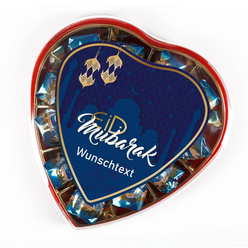 Pralinenherz zum Zuckerfest mit Wunschtext | Eid Mubarak Pralinen | 2 Sorten & Farbauswahl