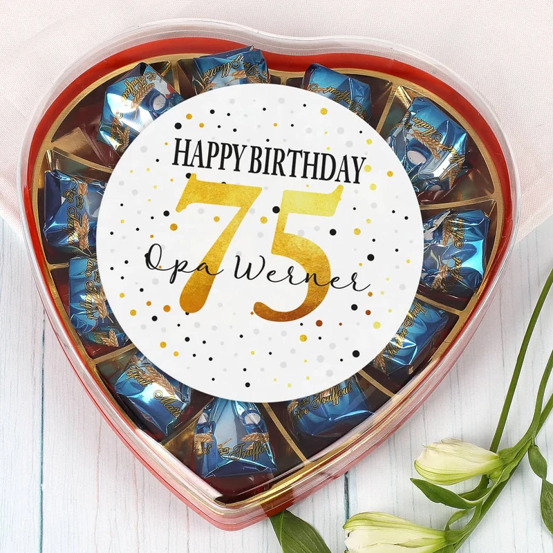 Pralinenherz zum Geburtstag mit Alter und Name