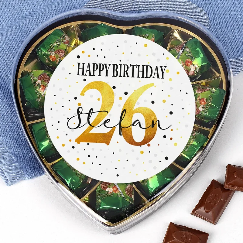 Pralinenherz zum Geburtstag mit Alter und Name