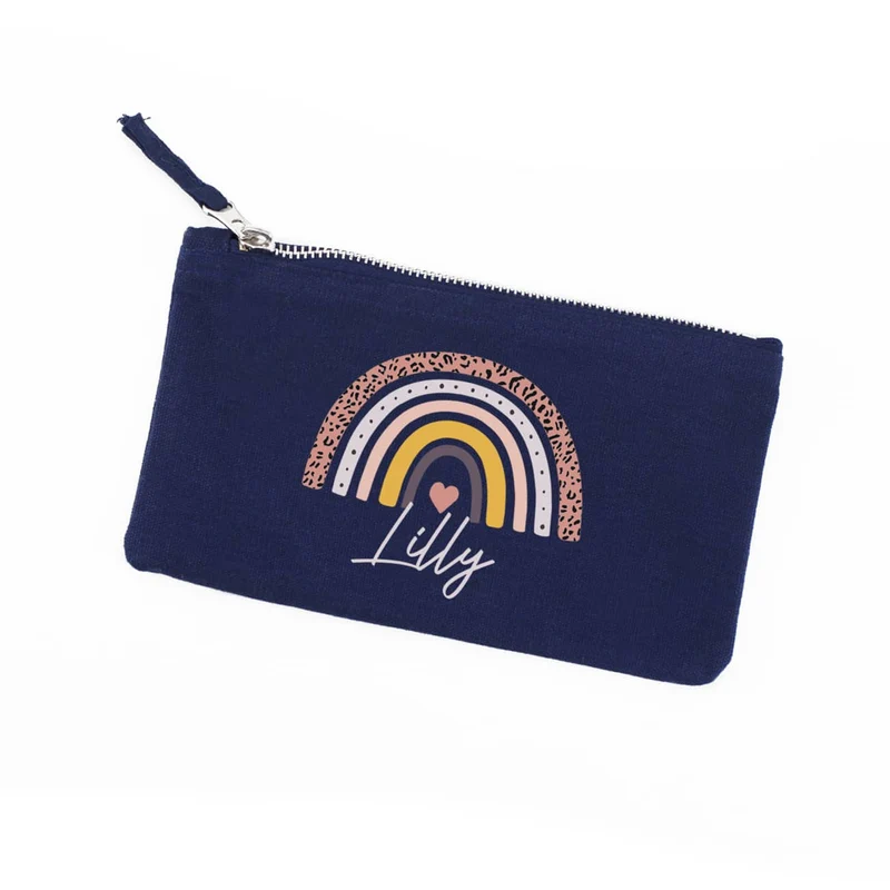 Kosmetiktasche mit Regenbogen-Motiv und Name, 2 Farben zur Auswahl