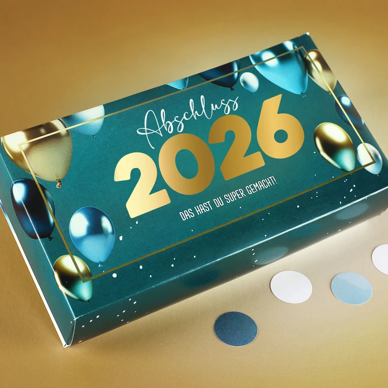 Geldgeschenk zum Abitur 2026 - Box mit Goldprägung, Name & Wunschtext