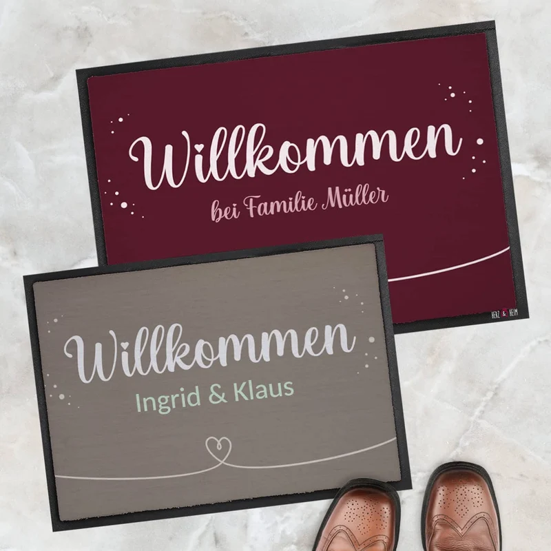 Willkommen Fußmatte mit Herz und Wunschtext