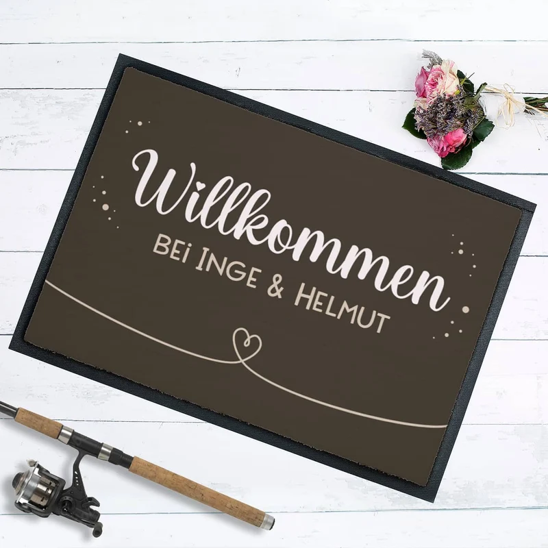 Willkommen Fußmatte mit Herz und Wunschtext