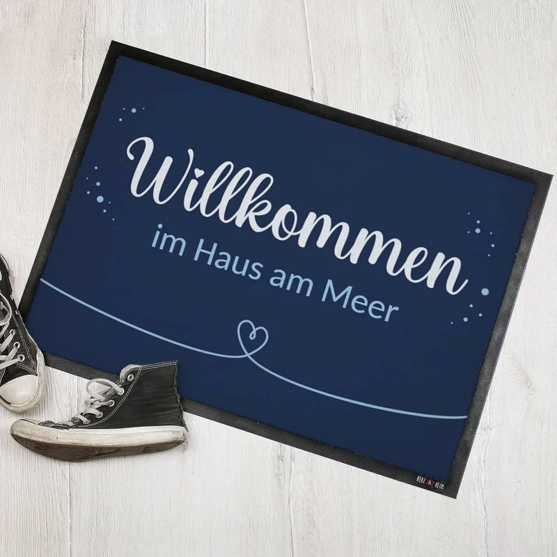 Willkommen Fußmatte mit Herz und Wunschtext