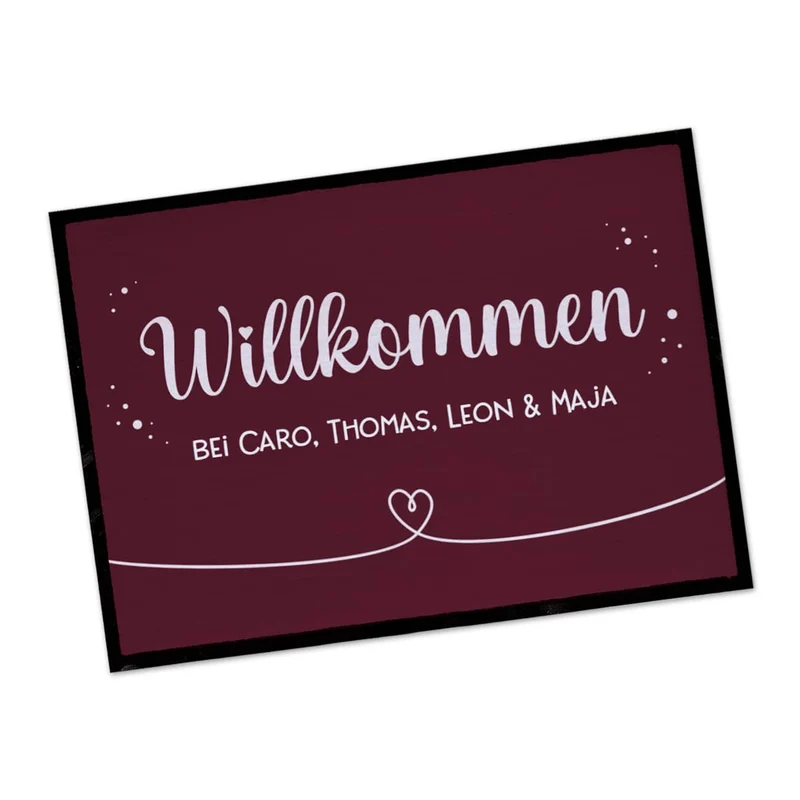 Willkommen Fußmatte mit Herz und Wunschtext