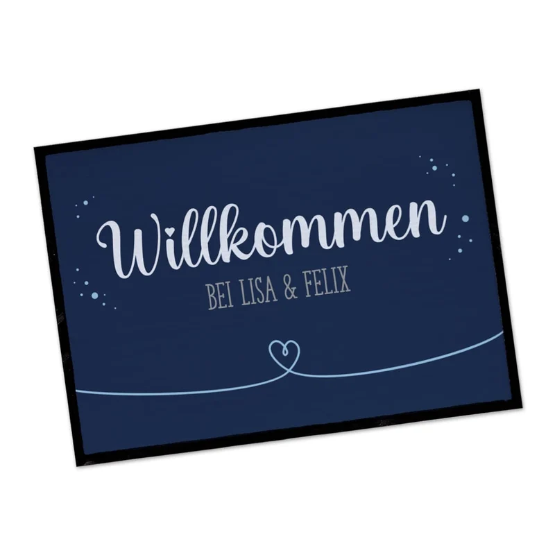 Willkommen Fußmatte mit Herz und Wunschtext