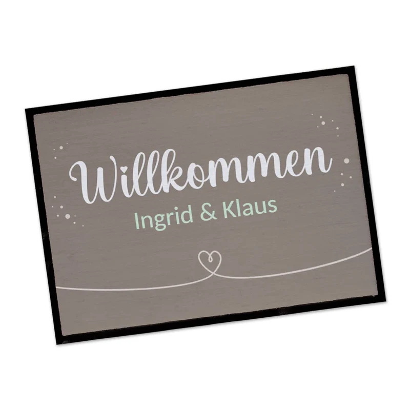 Willkommen Fußmatte mit Herz und Wunschtext