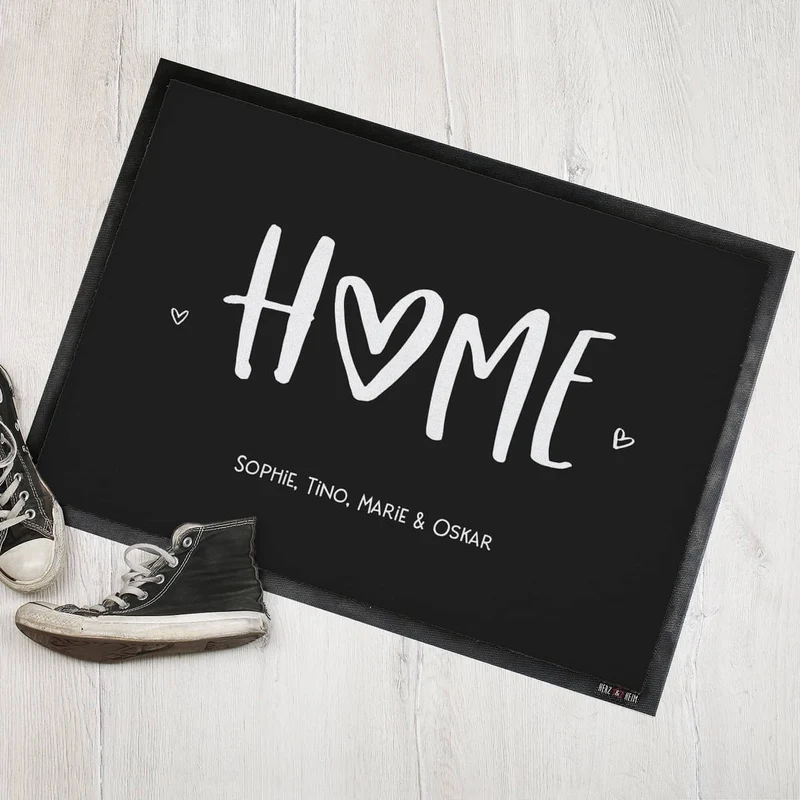 Home Fußmatte mit Herz & Text bedruckt zum Einzug für Paare & Familie
