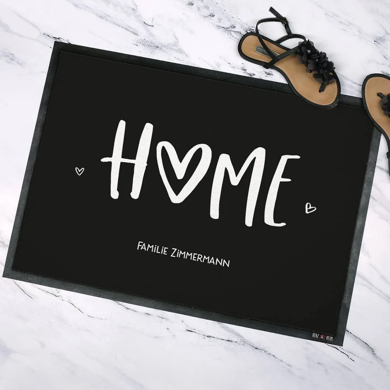 Home Fußmatte mit Herz & Text bedruckt zum Einzug für Paare & Familie