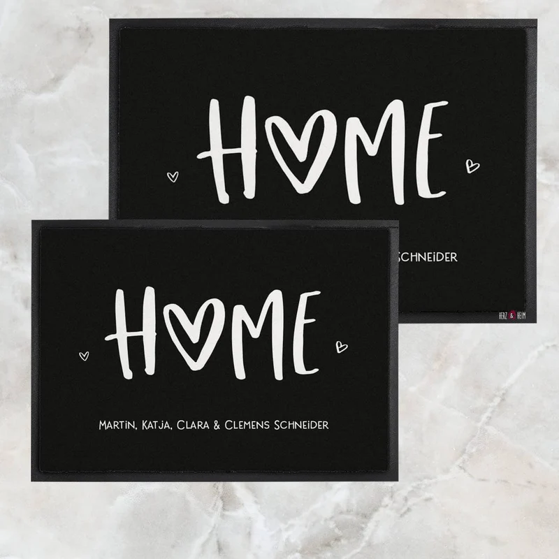 Home Fußmatte mit Herz & Text bedruckt zum Einzug für Paare & Familie