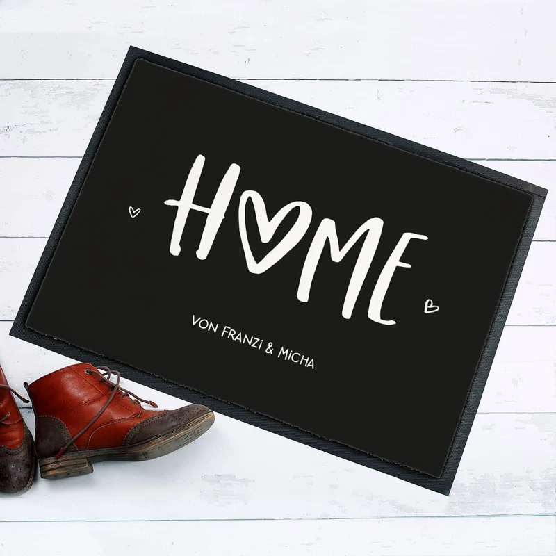 Home Fußmatte mit Herz & Text bedruckt zum Einzug für Paare & Familie