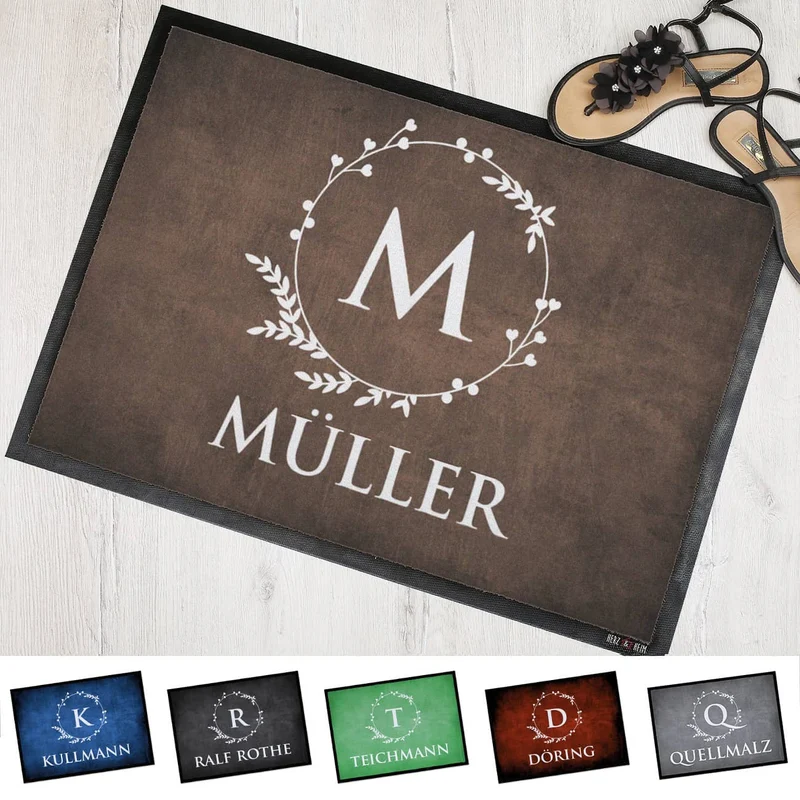 Fußmatte mit Monogramm & Text bedruckt in 2 Größen