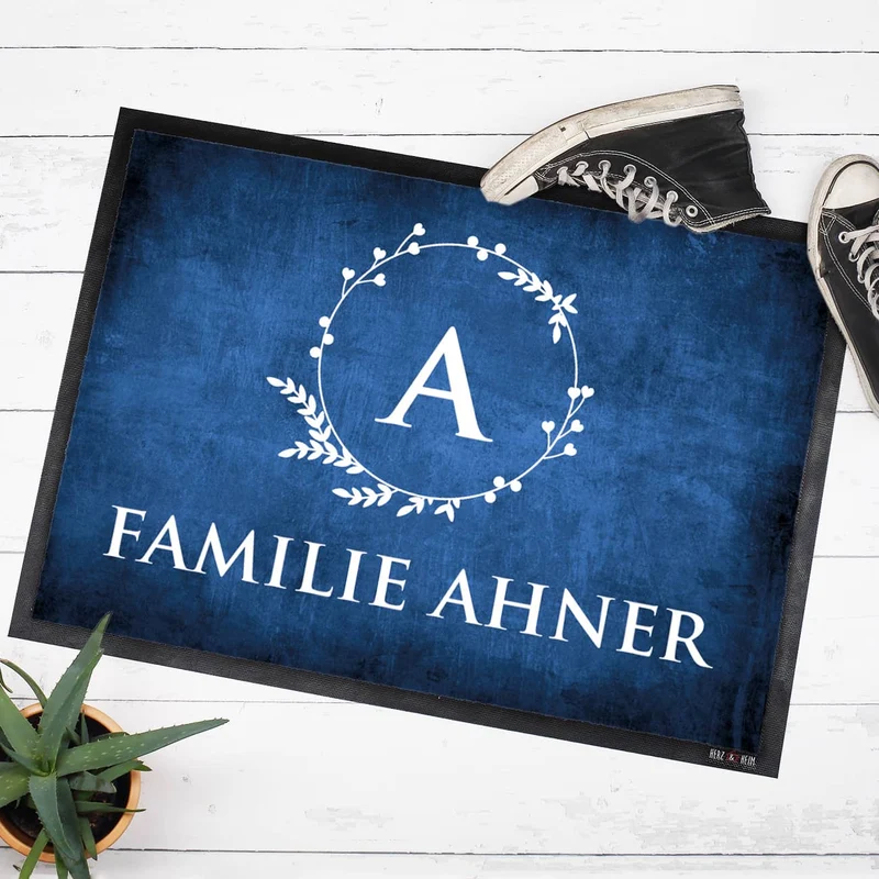 Fußmatte mit Monogramm & Text bedruckt in 2 Größen