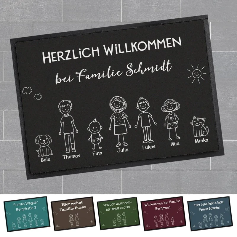 Familien-Fußmatte selbst gestalten mit Text, Personen & Haustieren - 2 Größen
