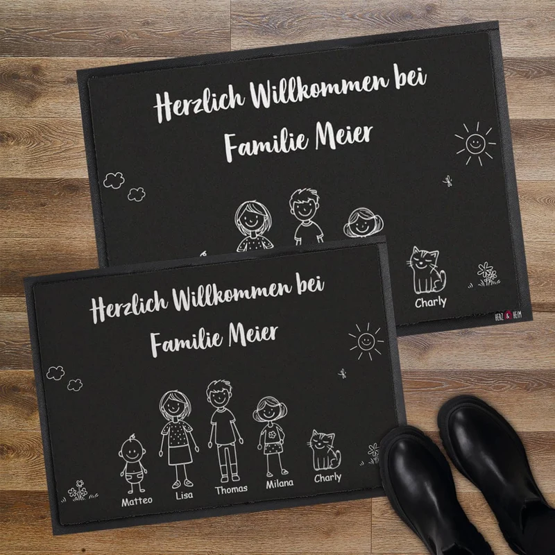 Familien-Fußmatte selbst gestalten mit Text, Personen & Haustieren - 2 Größen