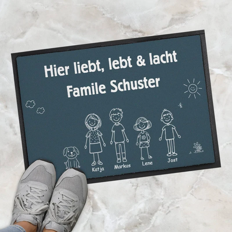 Familien-Fußmatte selbst gestalten mit Text, Personen & Haustieren - 2 Größen