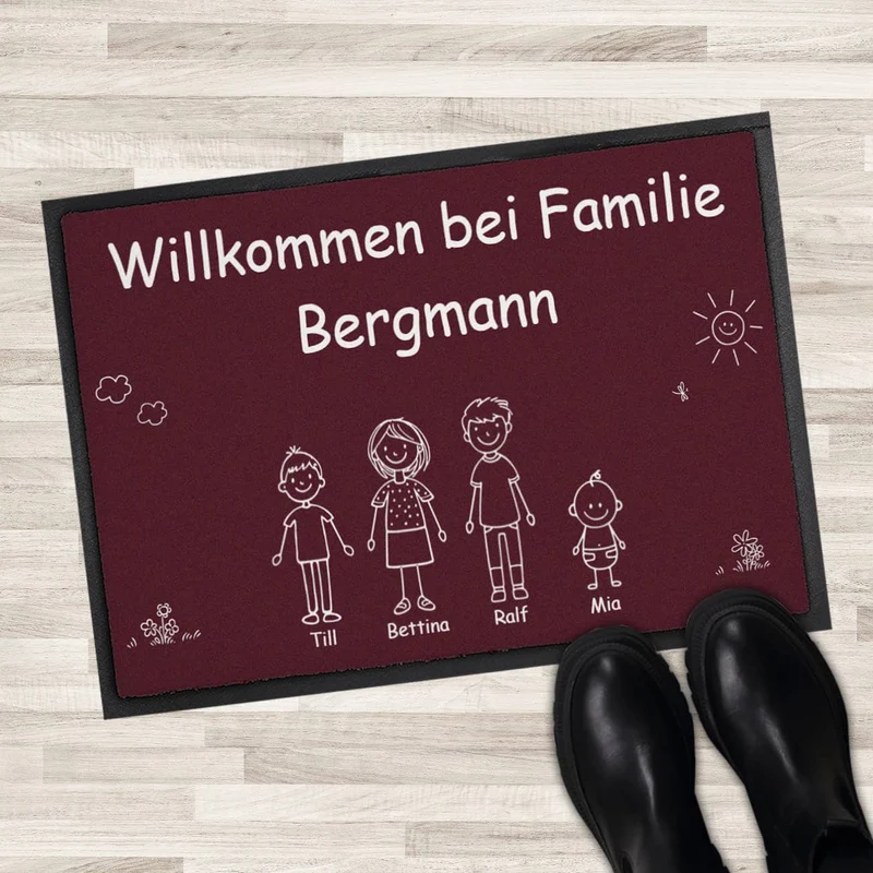 Familien-Fußmatte selbst gestalten mit Text, Personen & Haustieren - 2 Größen