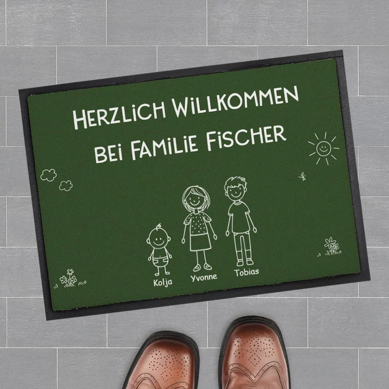 Familien-Fußmatte selbst gestalten mit Text, Personen & Haustieren - 2 Größen