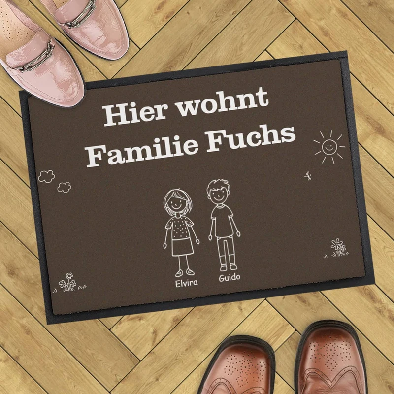 Familien-Fußmatte selbst gestalten mit Text, Personen & Haustieren - 2 Größen