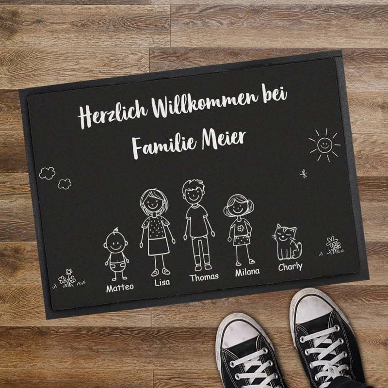 Familien-Fußmatte selbst gestalten mit Text, Personen & Haustieren - 2 Größen