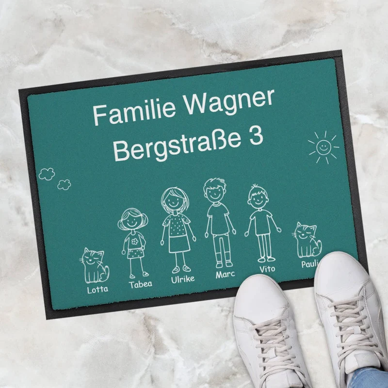 Familien-Fußmatte selbst gestalten mit Text, Personen & Haustieren - 2 Größen