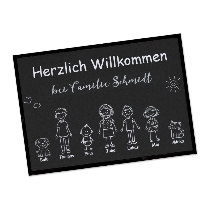Familien-Fußmatte selbst gestalten mit Text, Personen & Haustieren - 2 Größen
