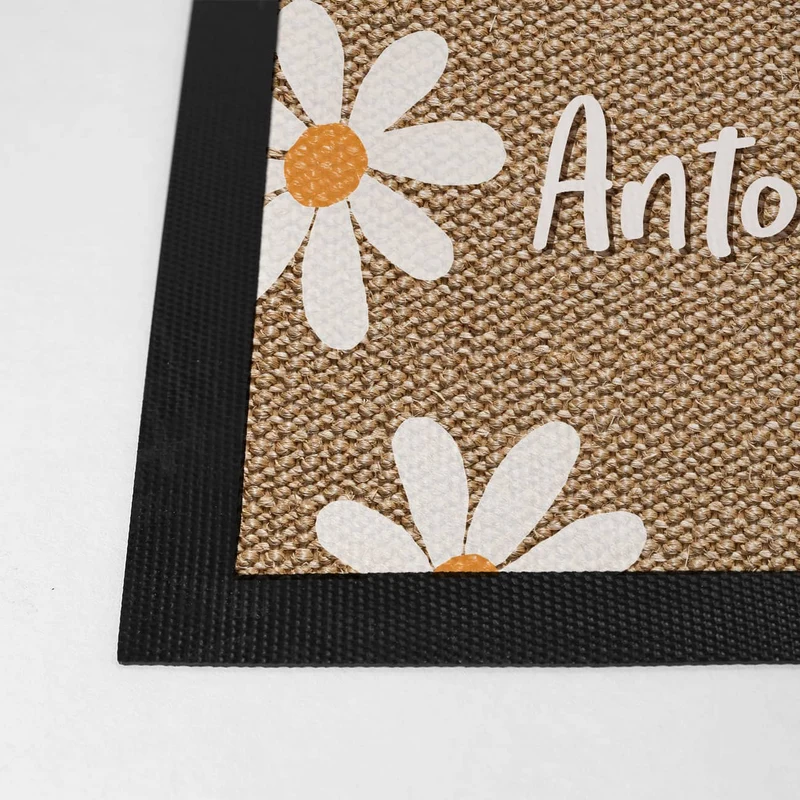 Willkommen bei - Fußmatte mit Blumenmotiv und Ihren Wunschnamen