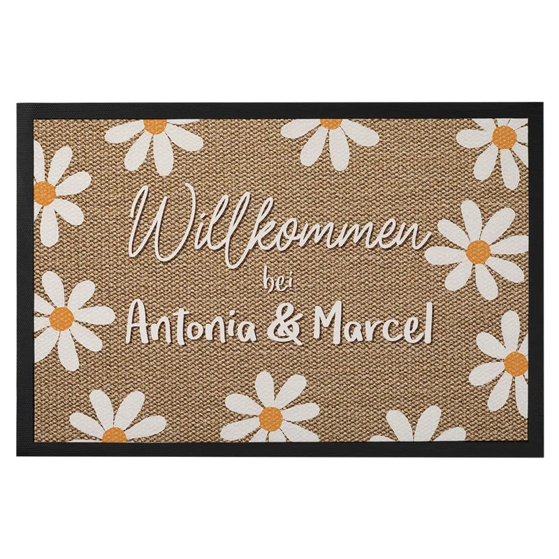 Willkommen bei - Fußmatte mit Blumenmotiv und Ihren Wunschnamen