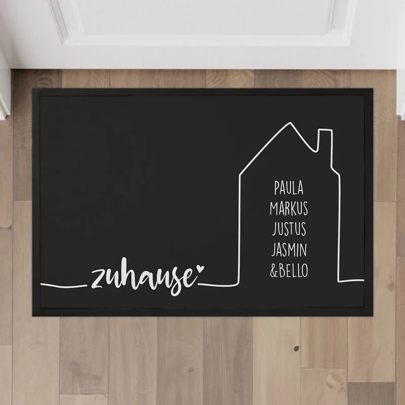 Zuhause - Fußmatte mit Haus und Ihren Wunschnamen