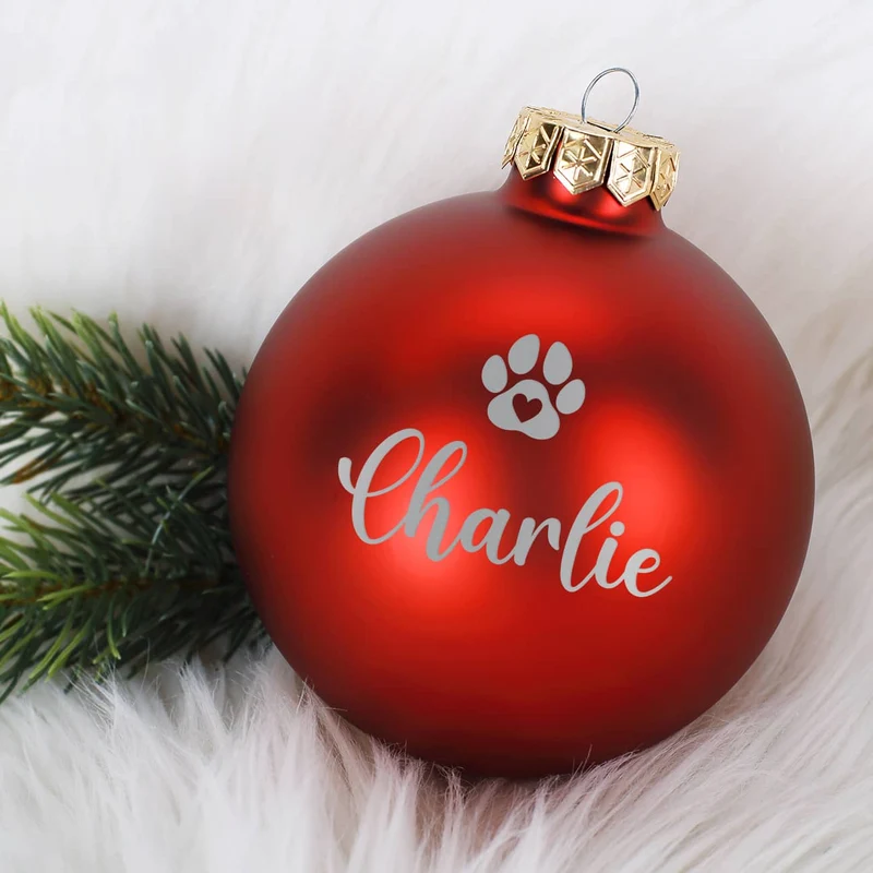 Christbaumkugel für Tiere mit Name und Pfote graviert