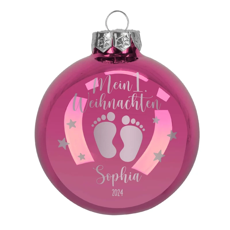 Mein 1. Weihnachten - Weihnachtskugel mit Babyfüßchen und Sternchen graviert