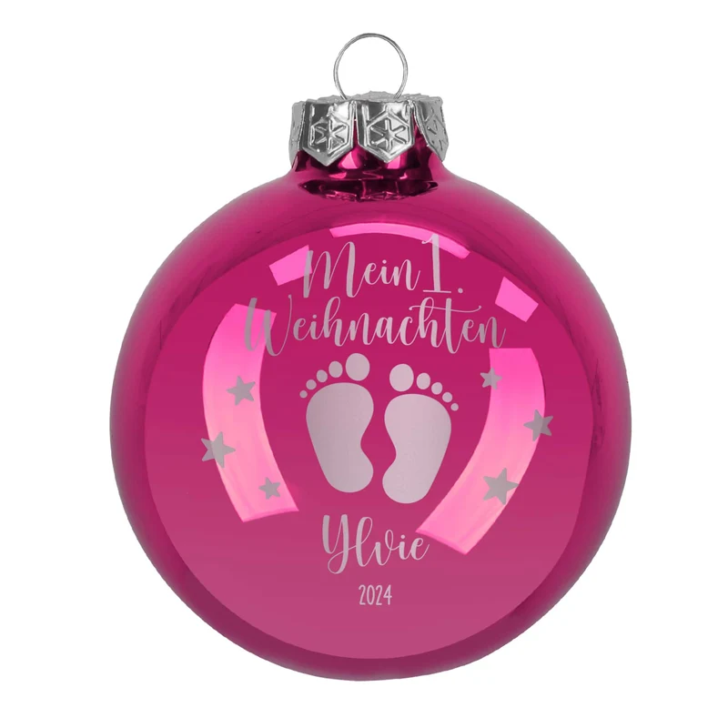 Mein 1. Weihnachten - Weihnachtskugel mit Babyfüßchen und Sternchen graviert