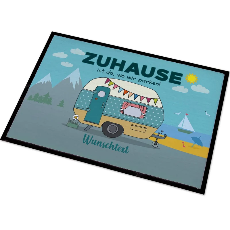 Camping-Fußmatte mit Wohnwagen und Wunschtext