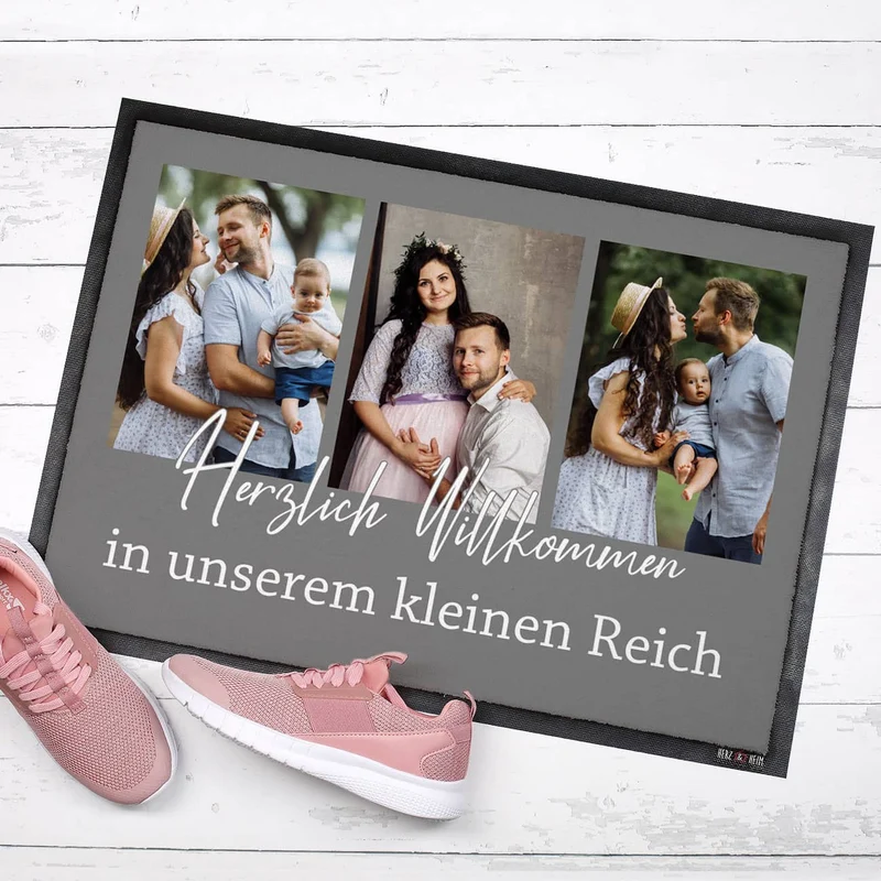 Herzlich Willkommen - moderne Foto-Fußmatte mit Ihrem Wunschtext