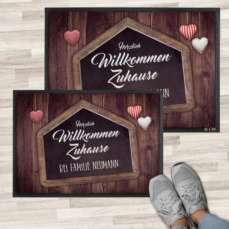 Herzlich Willkommen Zuhause - bedruckte Fußmatte mit Text nach Wunsch