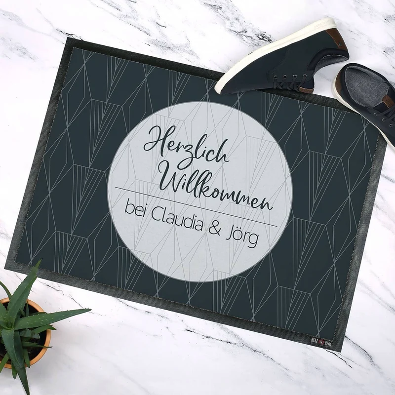 Moderne Fußmatte mit grauem Muster und Ihrem Wunschtext