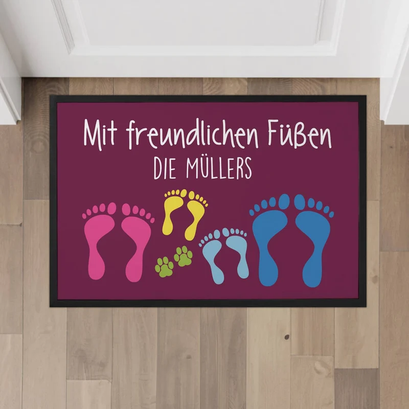 Bedruckte Fußmatte Mit freundlichen Füßen - personalisiert mit Text