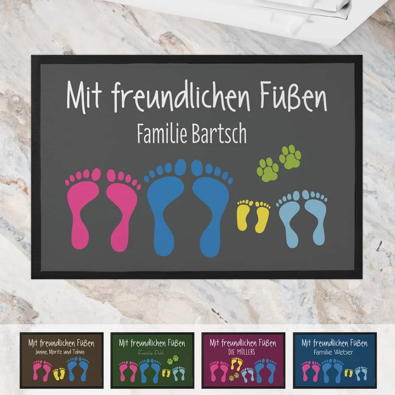 Bedruckte Fußmatte Mit freundlichen Füßen - personalisiert mit Text