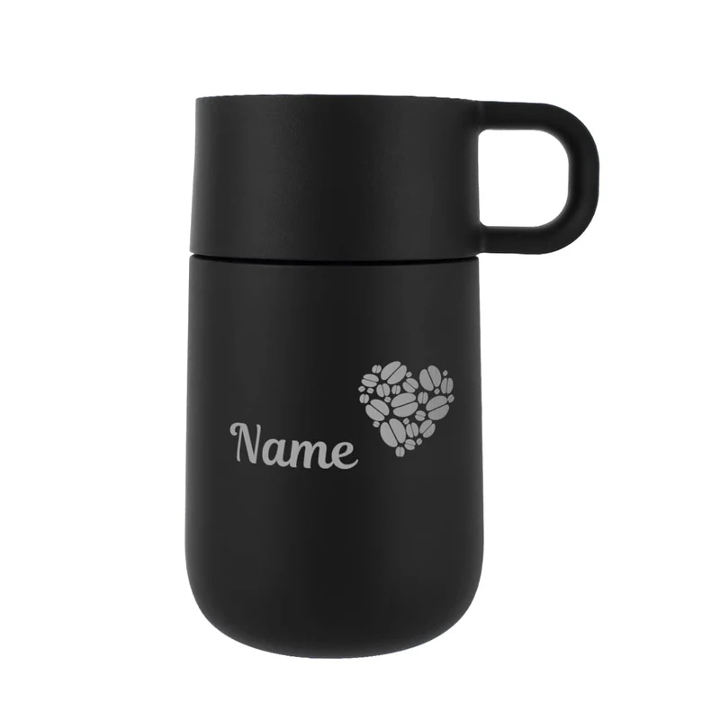 Edler WMF Thermobecher in 2 Farben mit Namensgravur und Kaffeebohnenherz