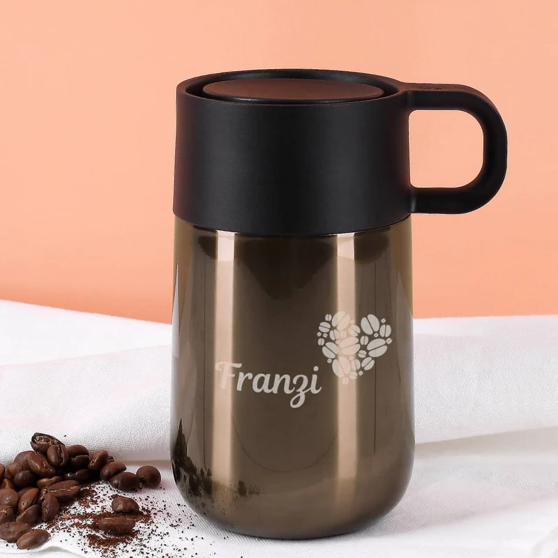 Edler WMF Thermobecher in 2 Farben mit Namensgravur und Kaffeebohnenherz