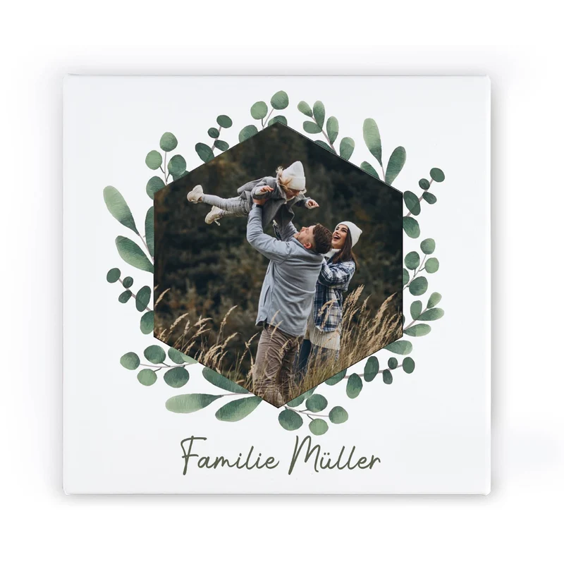 Leinwand 20x20cm mit Familienfoto und Eukalyptuskranz