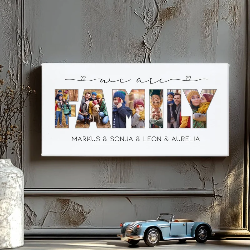 Fotoleinwand - we are family - mit Wunschtext, 40x20 cm